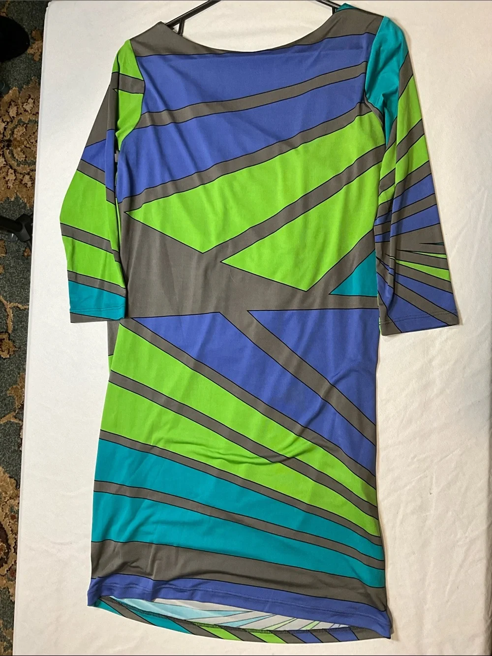 Analili Small Geometric Striped Bodycon 3/4 Inch Sleeve Midi Dress - Picture 6 of 6
